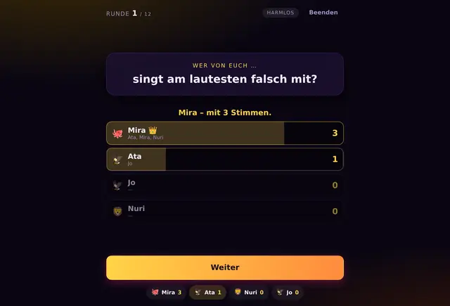 Bildschirmfoto aus einer Partie Wer am ehesten?