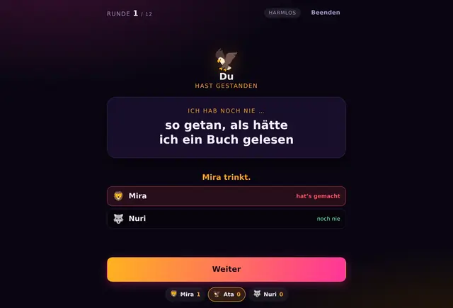 Bildschirmfoto aus einer Partie Ich hab noch nie