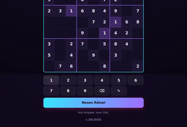 Bildschirmfoto aus einer Partie Sudoku
